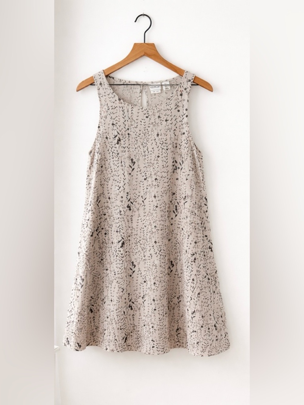 Rachel Zoe Neutral Floral Sleeveless Shift Dress 100% linen